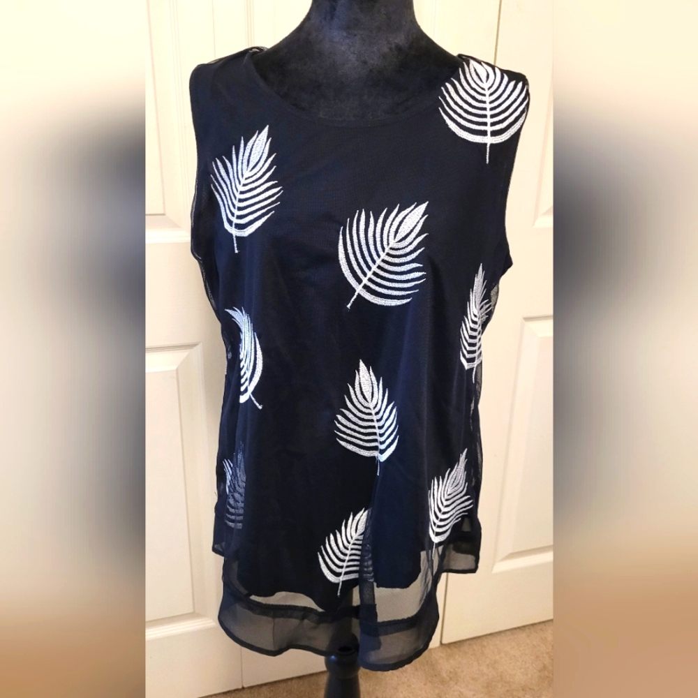 🔥2For$20 Women's ALFANI Layered tank Blouse Black & White Embroidered Size M